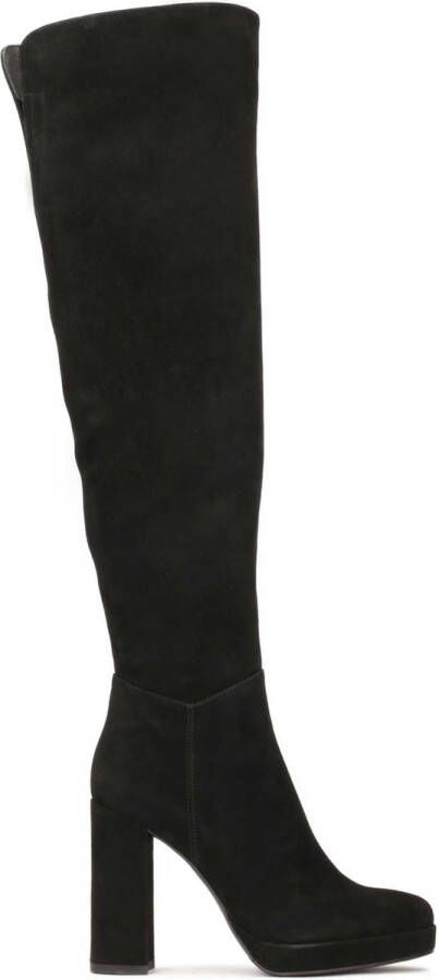 Kazar Suede musketiers met hoge hak en plateauzool Black Dames