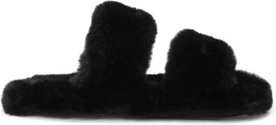 Kazar Zwarte bontslippers voor dames zacht en comfortabel