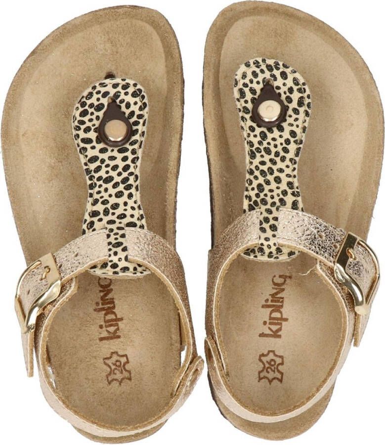 Kipling Rikulu 4 leren sandalen met panterprint goud