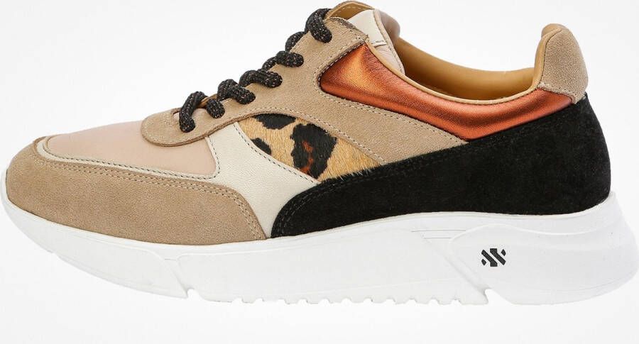 Kunoka ARI platform sneaker fierce leopard Sneakers Dames Beige Wit Zwart Luipaardprint Oranje