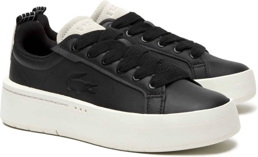 Lacoste Zwarte Leren Sneakers met Logo-Embossing Black Dames