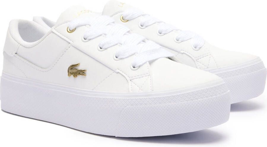 Lacoste Logo Sneaker Mat Leer Label Reliëf White Dames