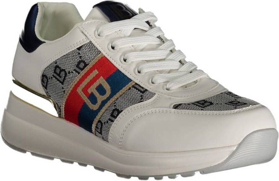 Laura Biagiotti Witte Polyester Sneakers met Veters Contrastdetails Borduursel Logo Multicolor Dames