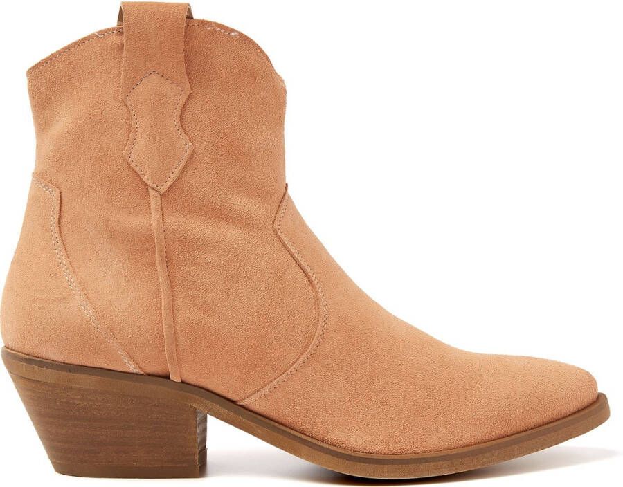 Lazamani Arianna Suede Dames Enkellaarsjes Apricot