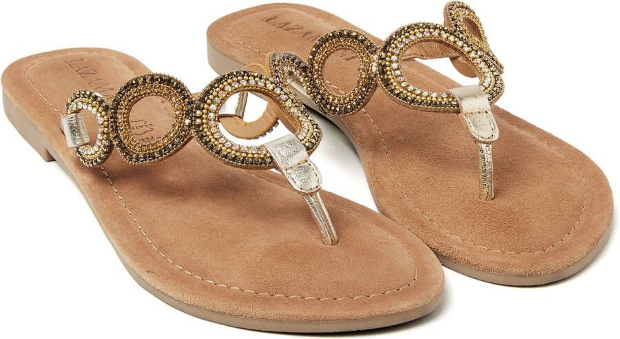 Lazamani Arielle Leren Dames Slippers Gold