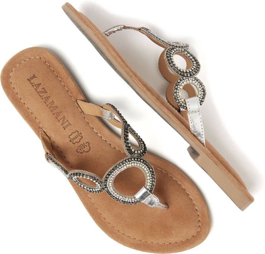 Lazamani Arielle Leren Dames Slippers Silver