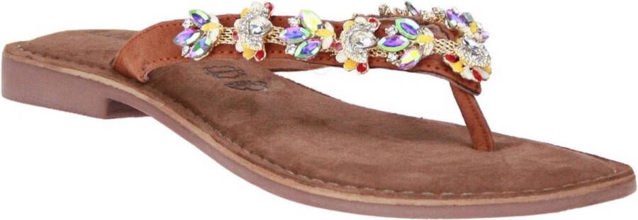 Lazamani Cognac Teenslipper Steentjes