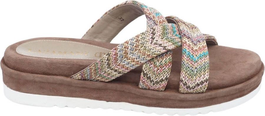 Lazamani Crossed Straps Raffia Platform Slippers Dames