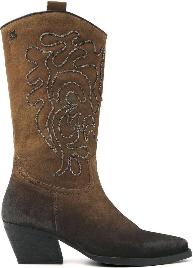 Lazamani Cowboylaars met ijzeren bolletjes patroon Brown Dames