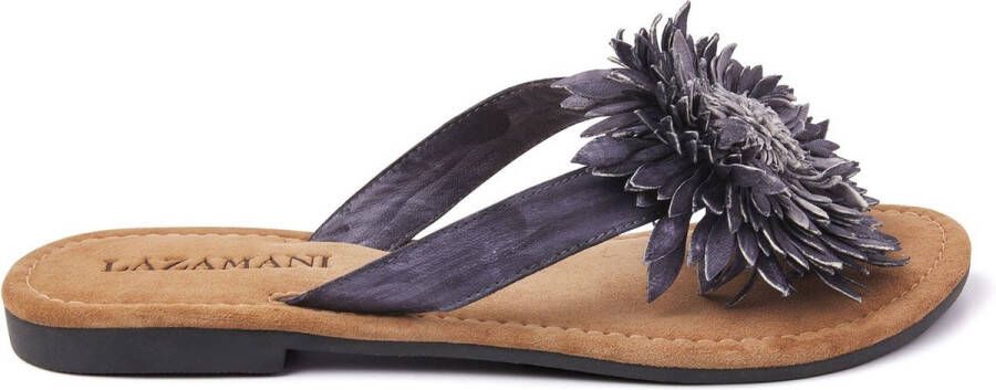 Lazamani Dames Slippers 33.506 Black Flower Zwart Leer LA33506black