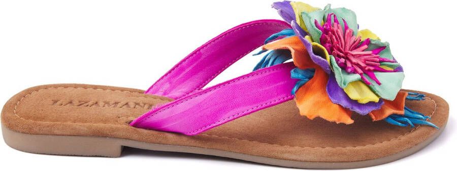 Lazamani Dames Slippers 33.726 Fuxia Flower Multi Leer LA33726fuxia