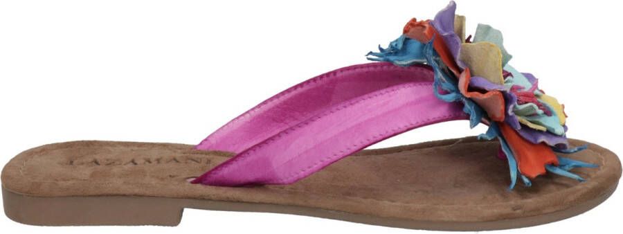 Lazamani Dames Slippers 33.726 Fuxia Flower Multi Leer LA33726fuxia