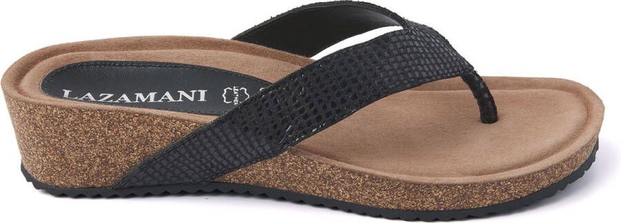 Lazamani Slipper Met Sleehak Leer Zwart Dames