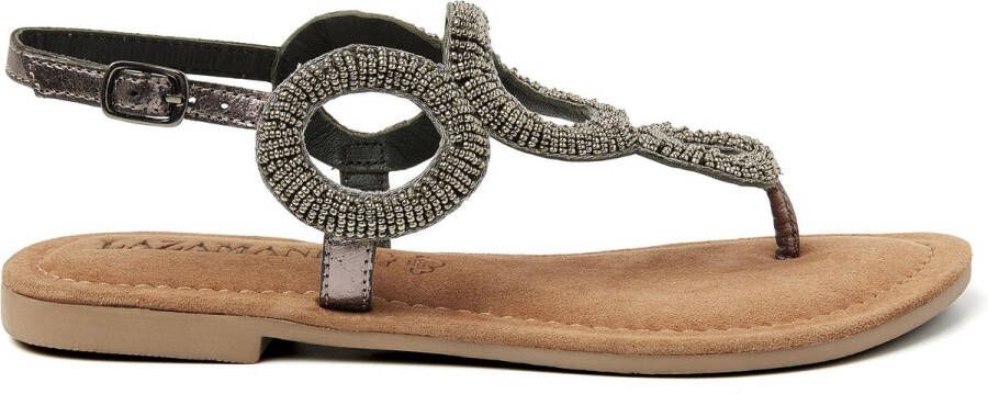 Lazamani Gita Leren Dames Sandalen Pewter