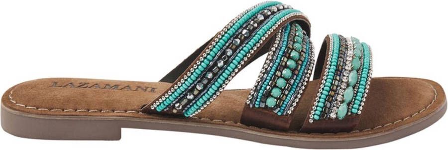 Lazamani Marlin Leren Dames Slippers Aqua