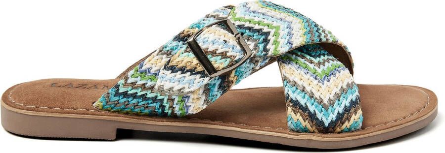 Lazamani Mia Raffia Dames Slippers Blue