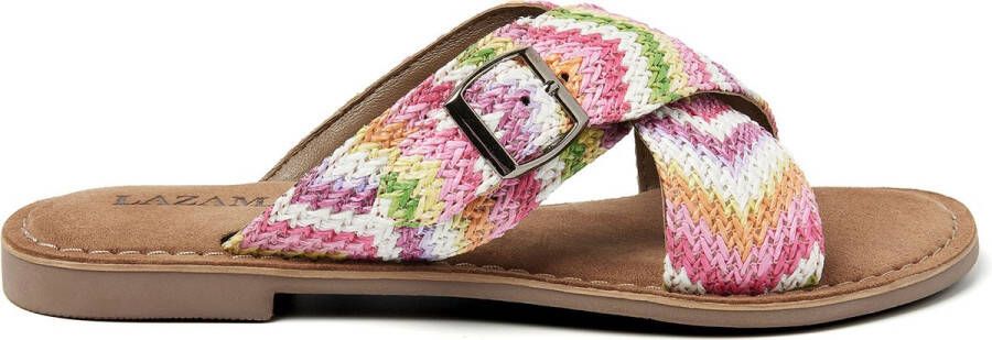 Lazamani Mia Raffia Dames Slippers Pink