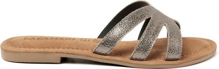 Lazamani Nina Leren Dames Slippers Pewter