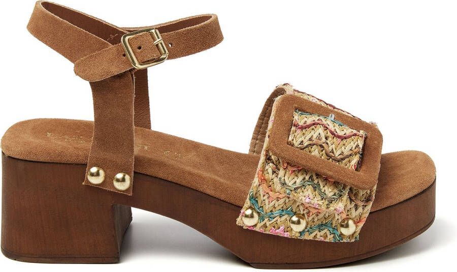 Lazamani Sienna Suede Raffia Dames Clogs Multi