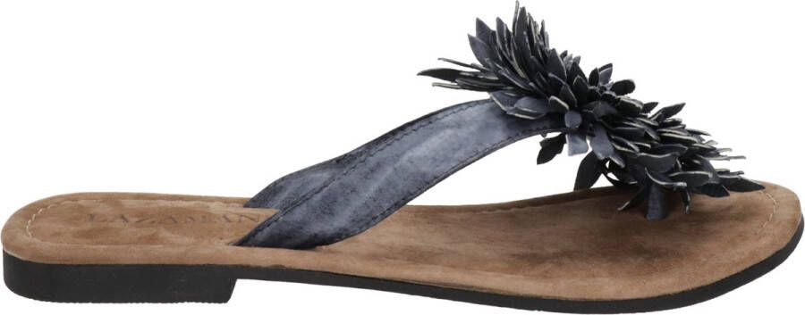 Lazamani Dames Slippers 33.506 Black Flower Zwart Leer LA33506black