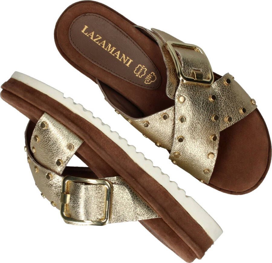 Lazamani Metallic Gouden Studded Slipper Yellow Dames