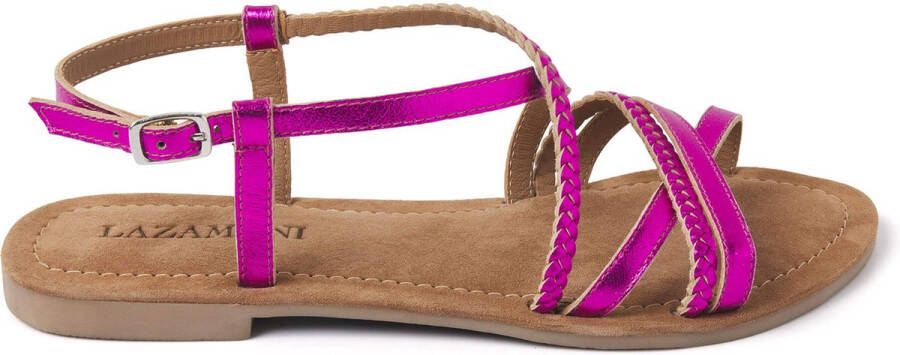 Lazamani Zoe Leren Dames Sandalen Fuxia