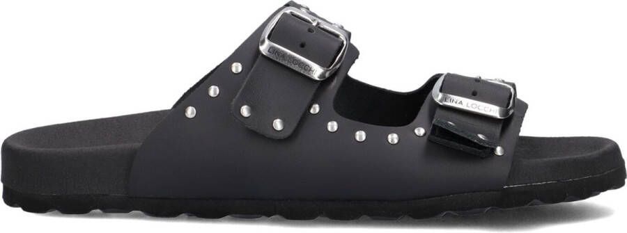 LINA LOCCHI Slippers Dames 2 Gesp Slipper Met Studs Maat: 40 Materiaal: Leer Kleur: Zwart