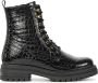 Lina Locchi Veterboots Dames Laarzen Damesschoenen Leer Crocoprint L1310 Zwart combi - Thumbnail 1