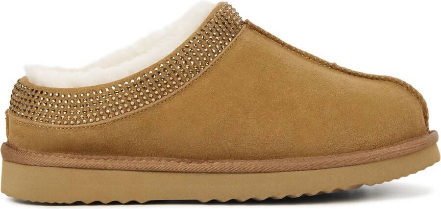 Lina Locchi Instappers Dames Instapschoenen Damesschoenen Suède Glitter Clog Cognac