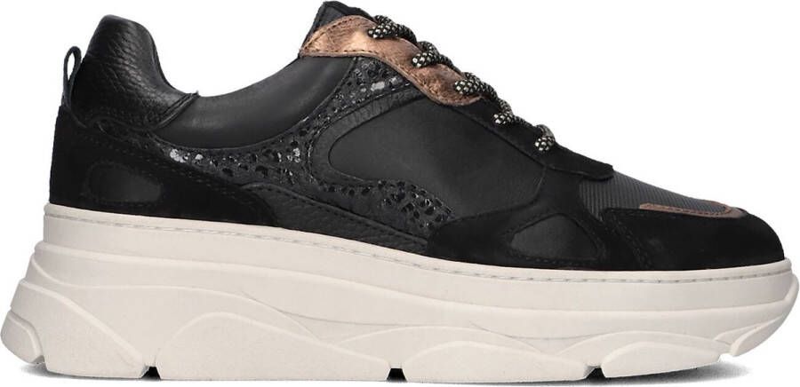 Lina Locchi Zwarte leren lage damessneakers Black Dames