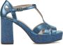 Lina Locchi Sandalen Dames Damesschoenen Leer Blokhak hoogte L1274 Jeans blauw - Thumbnail 1