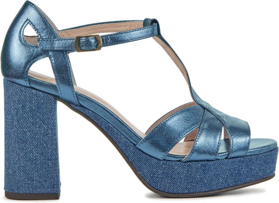 Lina Locchi Sandalen Dames Damesschoenen Leer Blokhak hoogte L1274 Jeans blauw