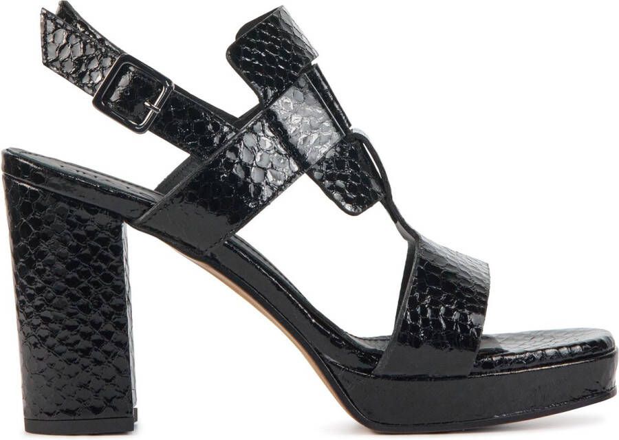 Lina Locchi Sandalen Dames Damesschoenen Leer Slangenprint Plateauhak hoogte 8 cm L1116 Zwart