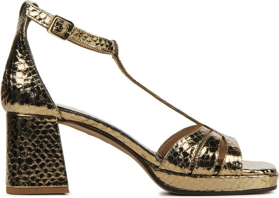 Lina Locchi Sandalen Dames Damesschoenen Leer Plateauhak hoogte 8 cm L1268 Goud