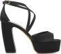 Lina Locchi Sandalen Dames Damesschoenen Leer Plateauhak hoogte 10 cm L1296 Zwart - Thumbnail 1