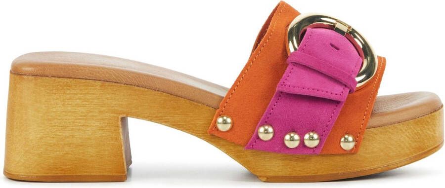 Lina Locchi Oranje en Paarse Suède Slippers Multicolor Dames