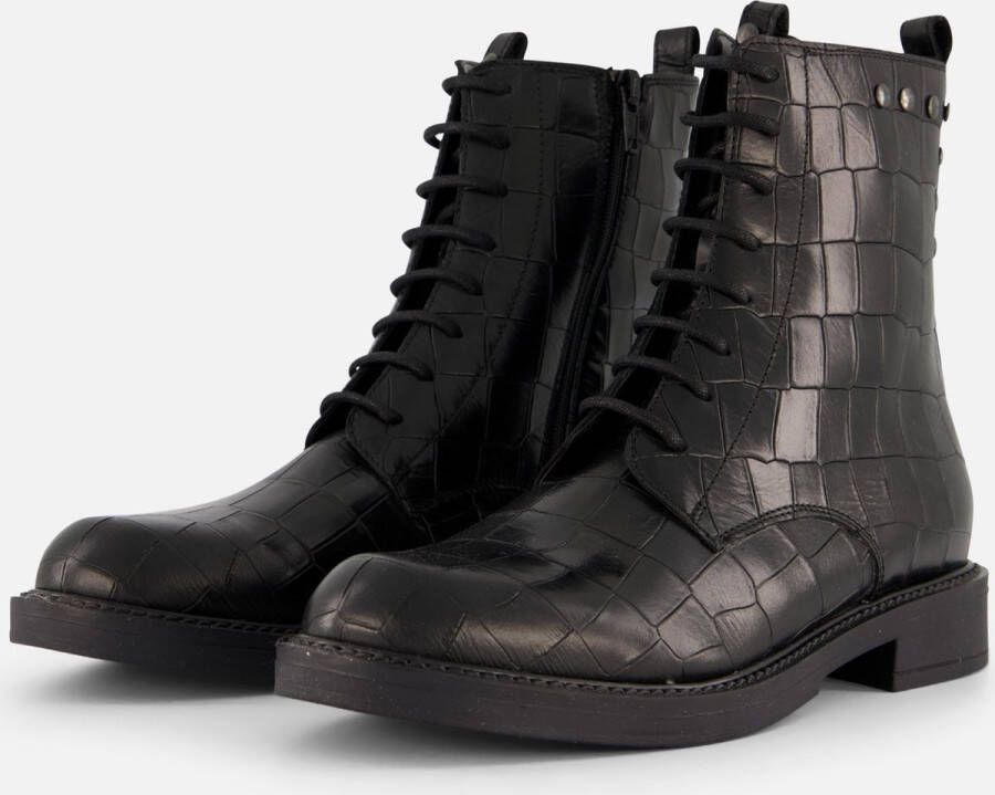 Linea zeta Croco Veterboots zwart Leer