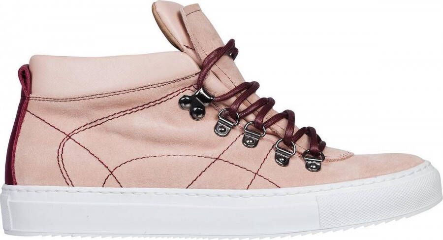 Linkkens Kobe mid top lace suede nappa nude met rood