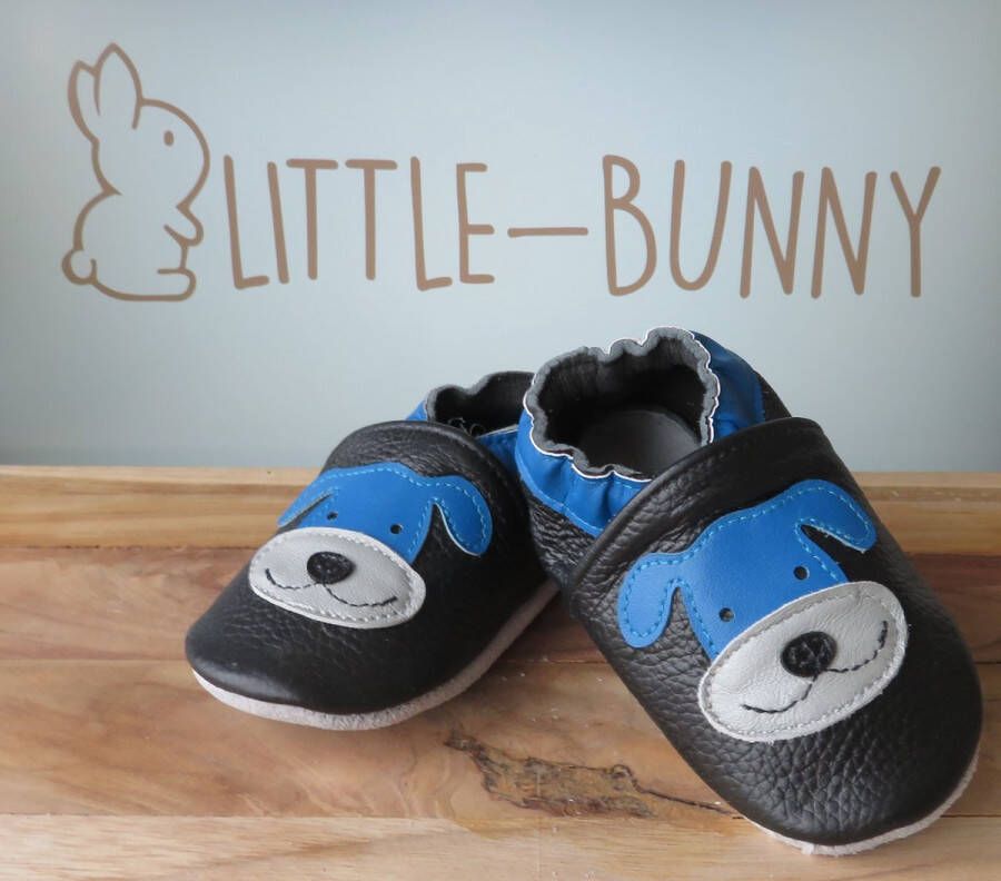 LITTLE-BUNNY leren babysloffen blauwe hond