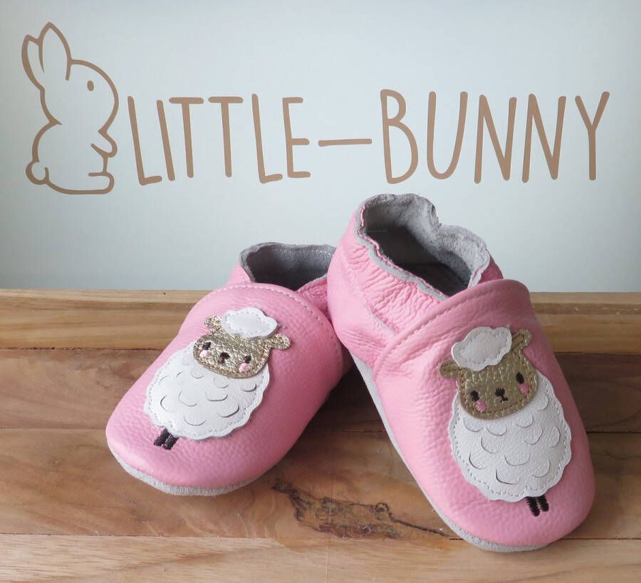 LITTLE-BUNNY leren babysloffen roze wit schaap 12-18 maanden