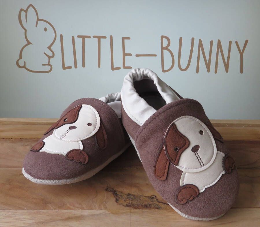 LITTLE-BUNNY suède leren babysloffen bruin hond echt leer babyschoenen- baby schoentjes - Foto 1