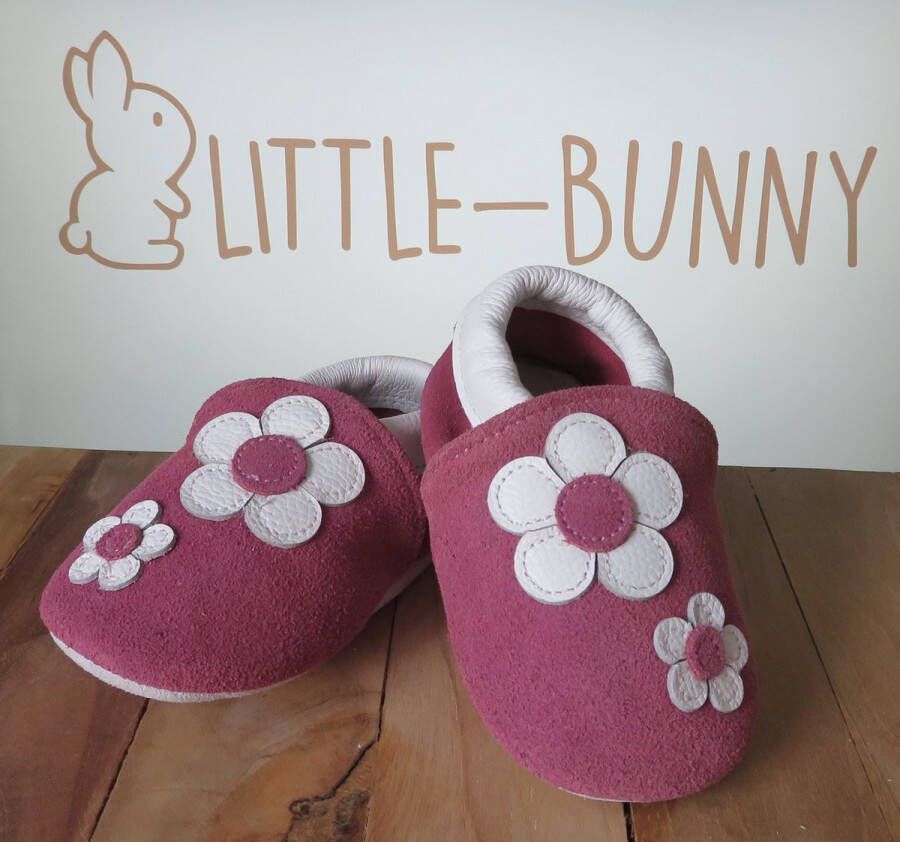 LITTLE-BUNNY suède leren babysloffen roze bloemen meisje schoentjes