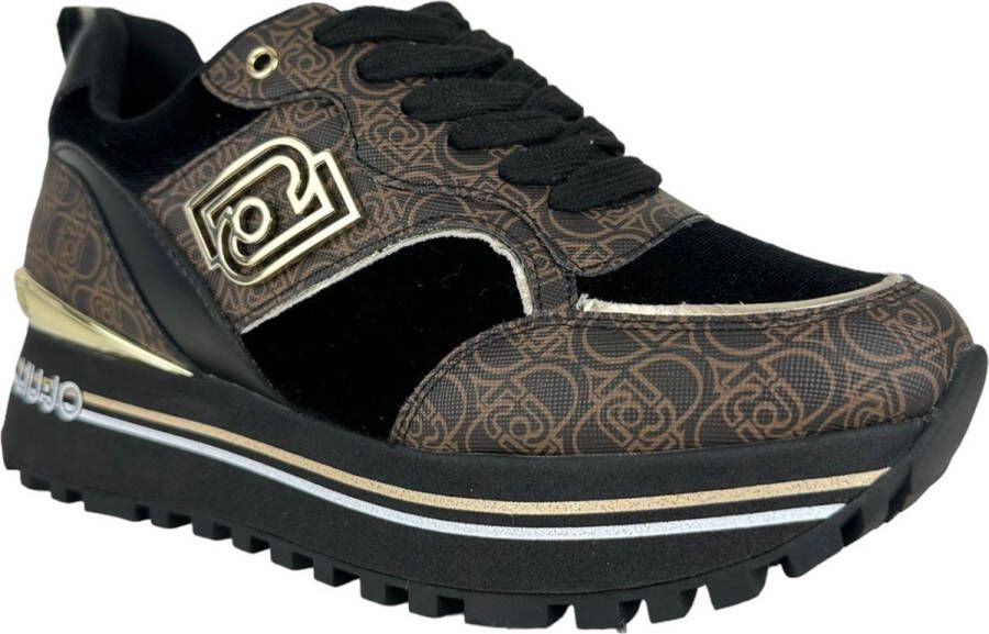 Liu Jo Sportieve Leren Sneakers met Fluweel Details Brown Dames