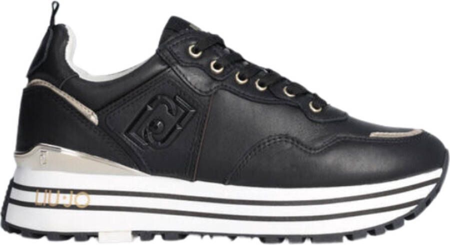 Liu Jo Maxi Wonder 01 Leren Sneaker Zwart Goud Black Dames