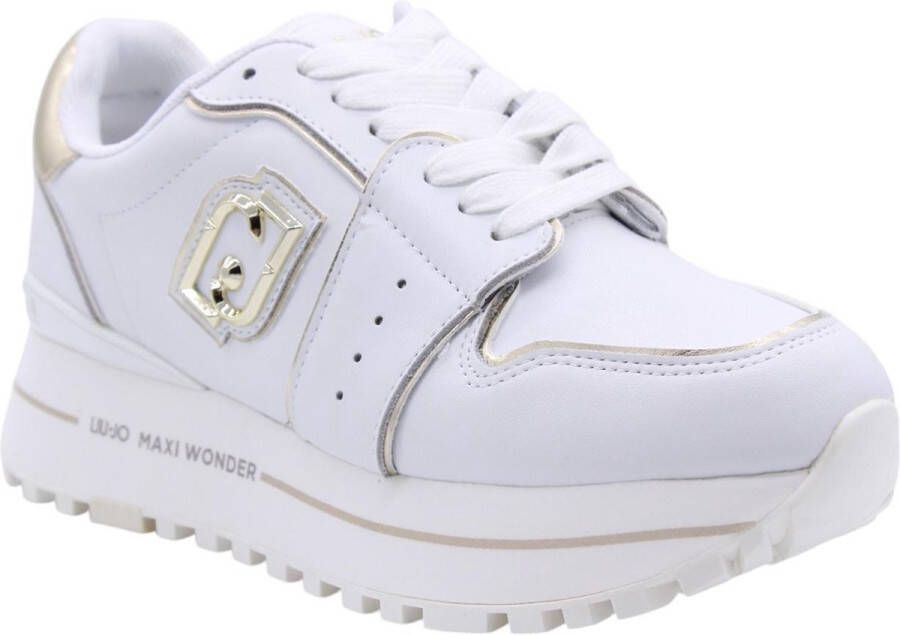 Liu Jo Witte leren sneakers met geperforeerde inzet en gelamineerde details