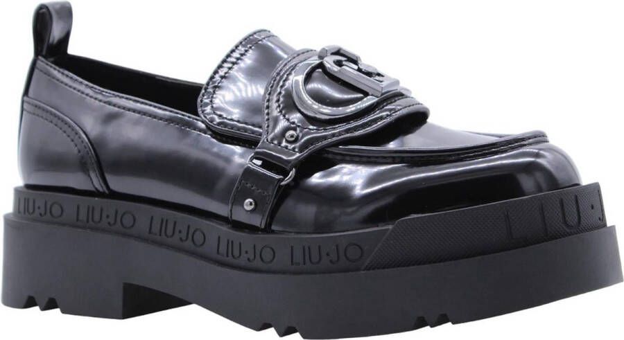 Liu Jo Zwarte platte schoenen met metalen logotoebehoren Black Dames