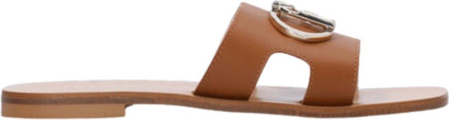 Liu Jo Bruin Leren Platte Schoenen met Logo Sliders Brown Dames