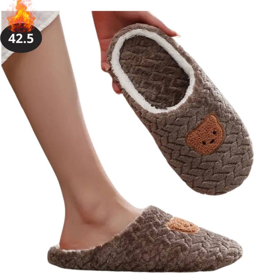 Livano Warme Pantoffels Sloffen Slippers Pluche Bruin