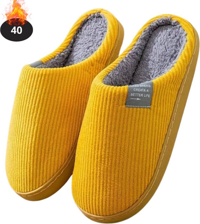 Livano Warme Pantoffels Sloffen Slippers Pluche Geel