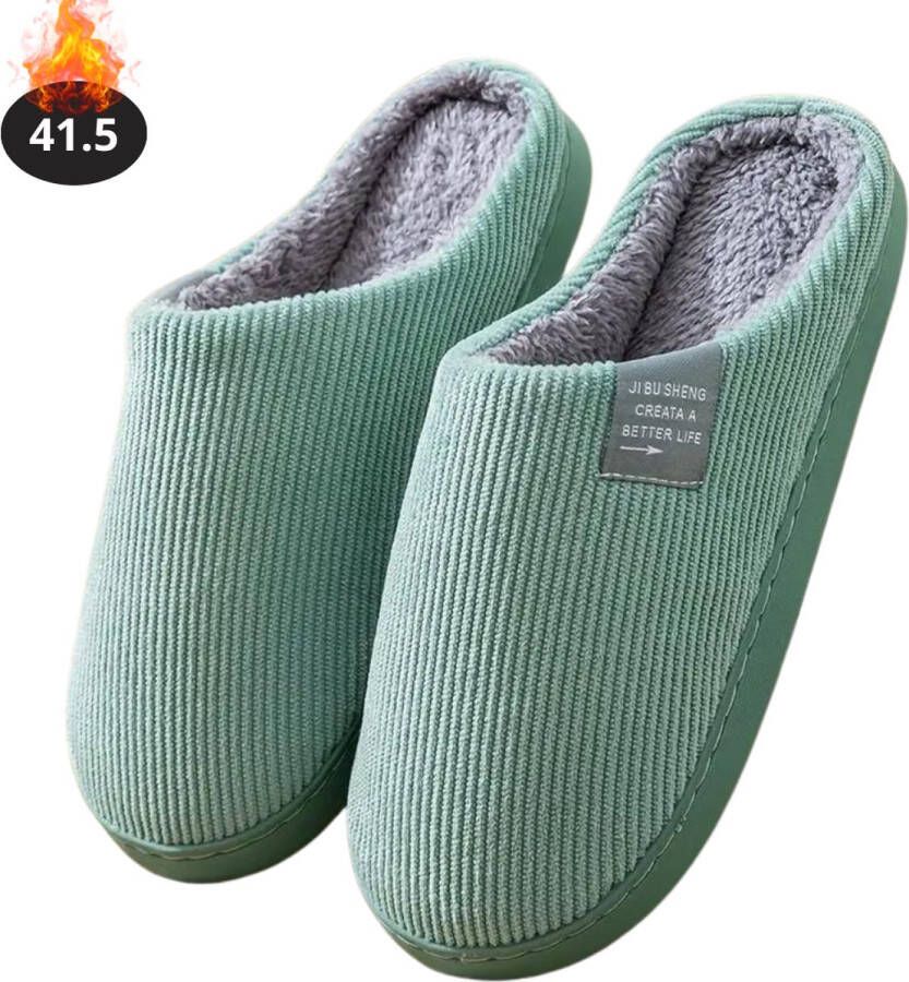 Livano Warme Pantoffels Sloffen Slippers Dames Heren Pluche Groen